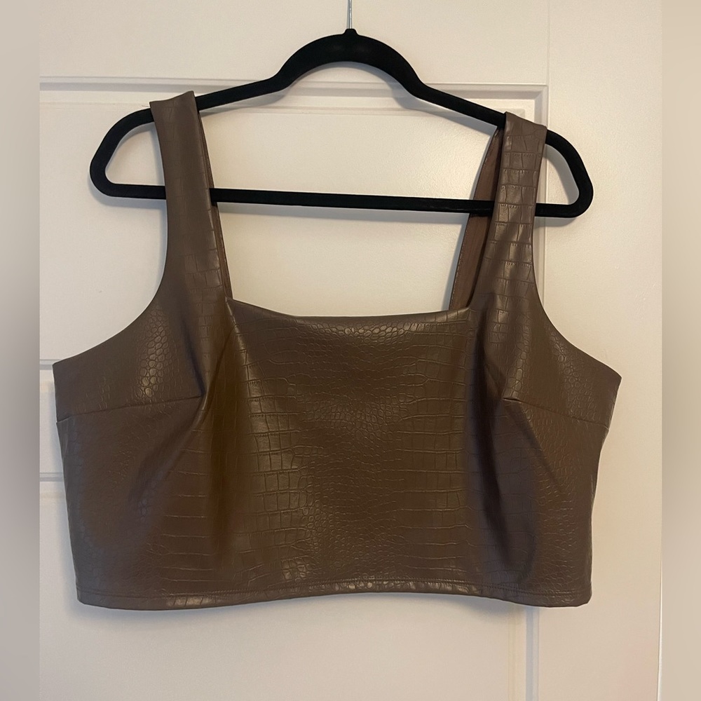 Express Body Contour Faux Leather Square Neck Cropped Tank Color Size XL NWT